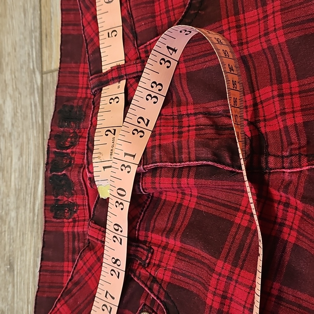 Truce Red/Black Tartan Plaid Women's Skinny Jeans, Size 3 - Picture 9 of 10